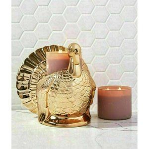 Bath & Body Works Gold Turkey 3 Wick Pedestal Candle Holder - Thanksgiving 2021
